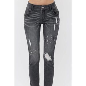 Vocal FRAYED SKINNY ANKLE DENIM WITH STUDS LG NWT